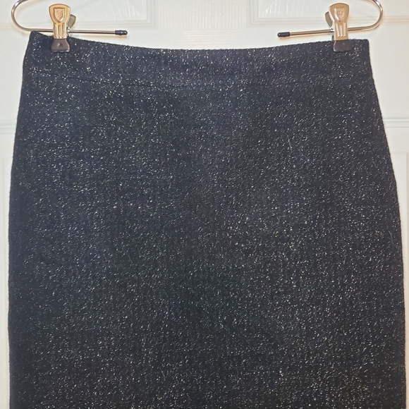 J. Crew Black Gold Metallic Wool Blend Pencil Skirt Sz 0 No.2 - Picture 2 of 11